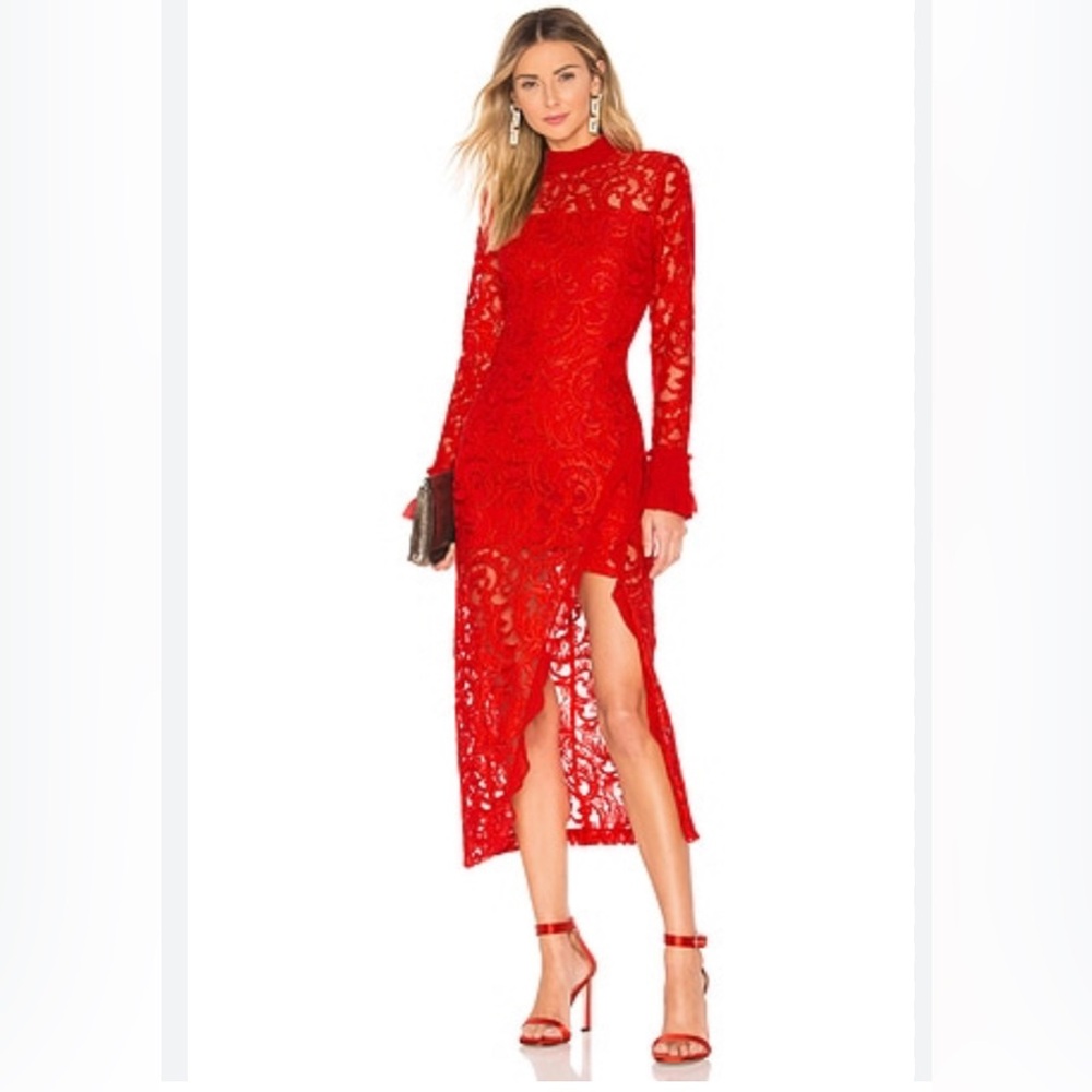 ALEXIS Fala Lace Midi Dress in Red Lace‎ Holiday Midi Size Small NWT